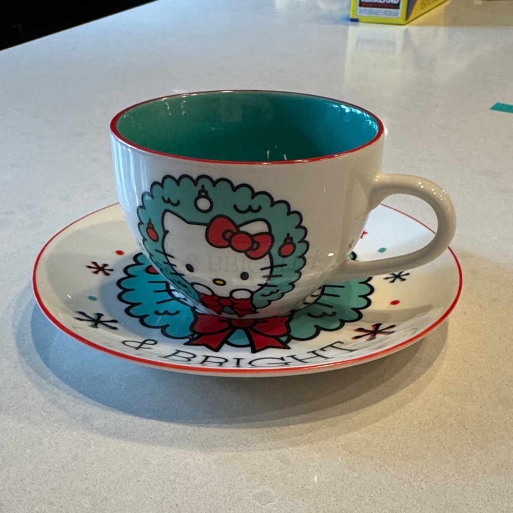 Hello Kitty Festive Cup and Saucer Set - Red, Teal, White